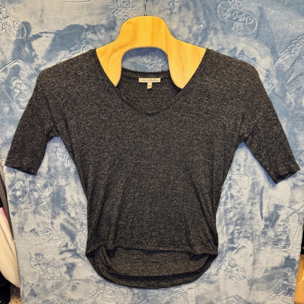 1810 | Express One Eleven Marled Knit V-Neck Dolman Top Gray Womens S